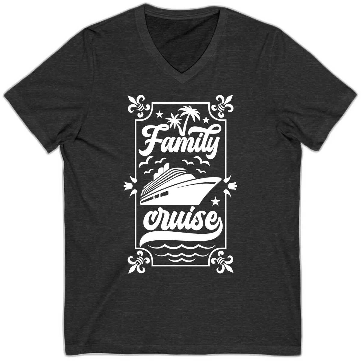 Family Cruise Getaway Vintage V-Neck Tee in Dark Grey Heather