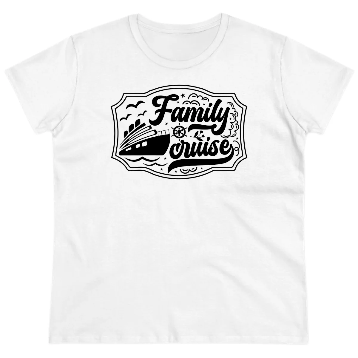 Family Cruise Vintage Badge Ladies Tee in White