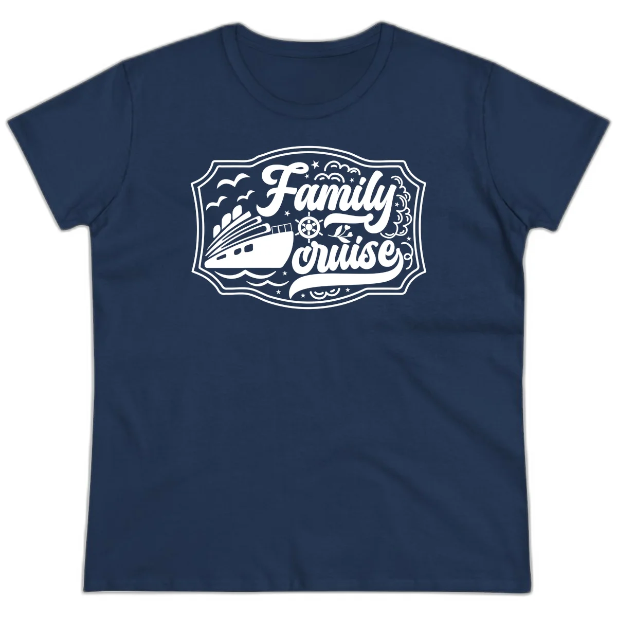 Family Cruise Vintage Badge Ladies Tee in Navy