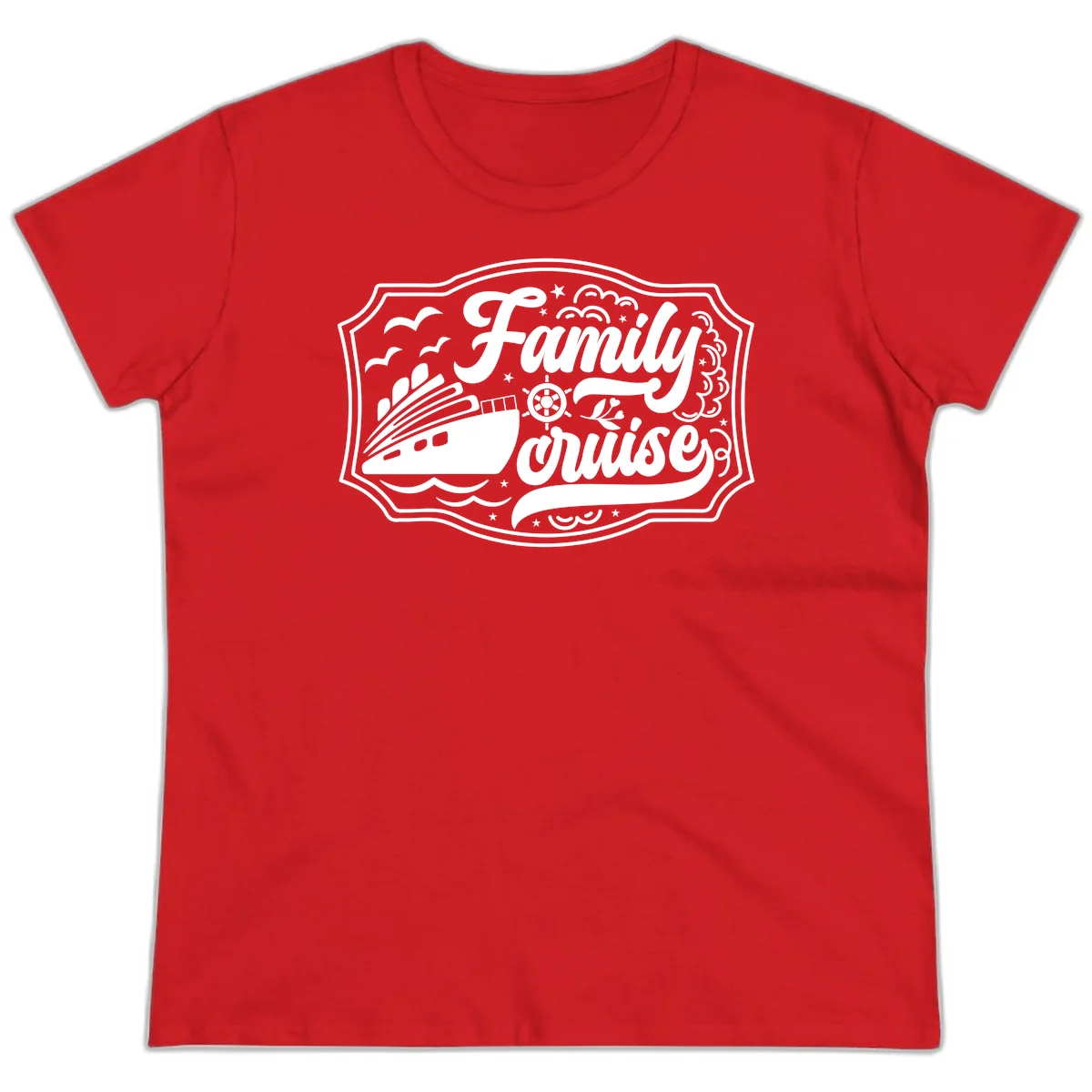 Family Cruise Vintage Badge Ladies Tee in Red