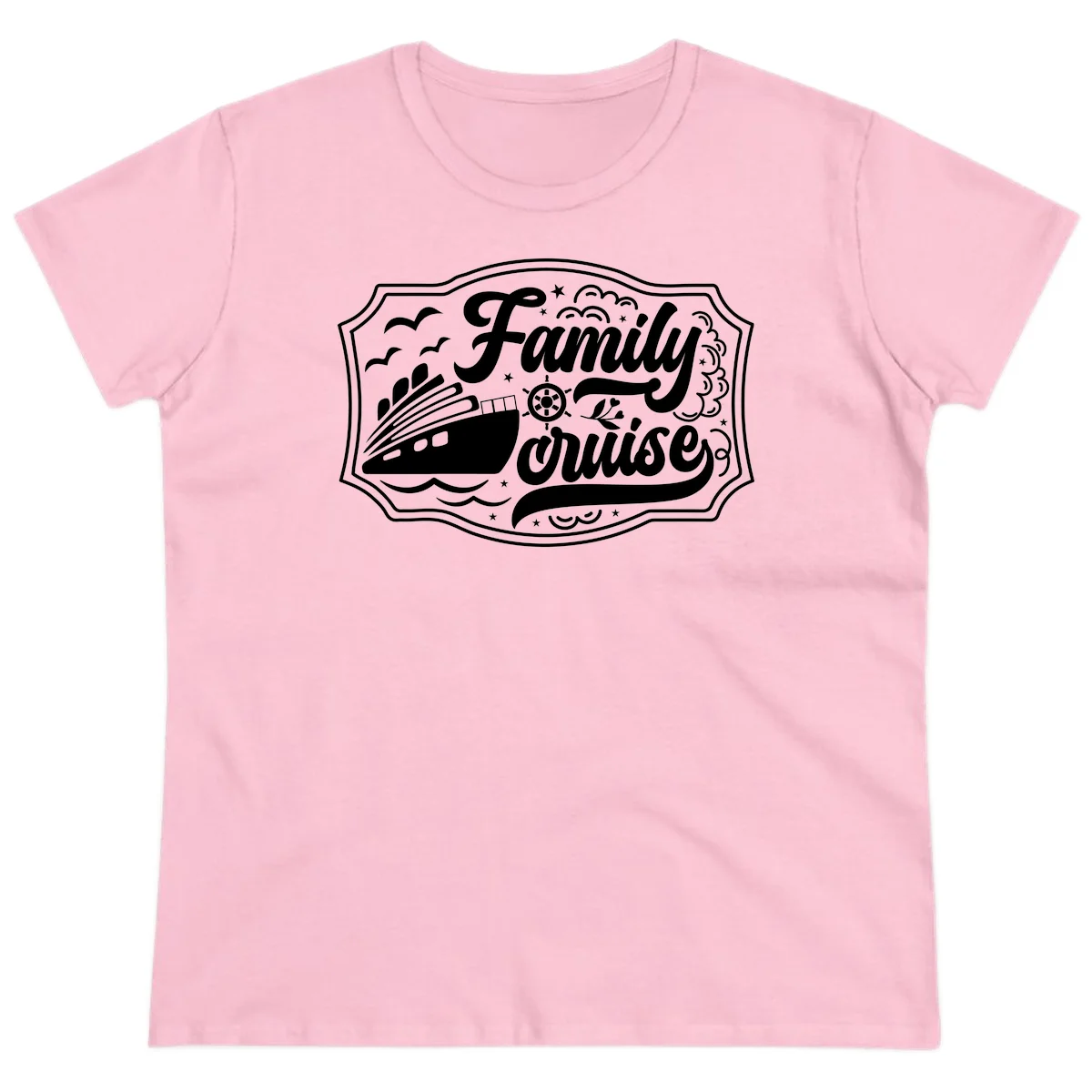 Family Cruise Vintage Badge Ladies Tee in Light Pink