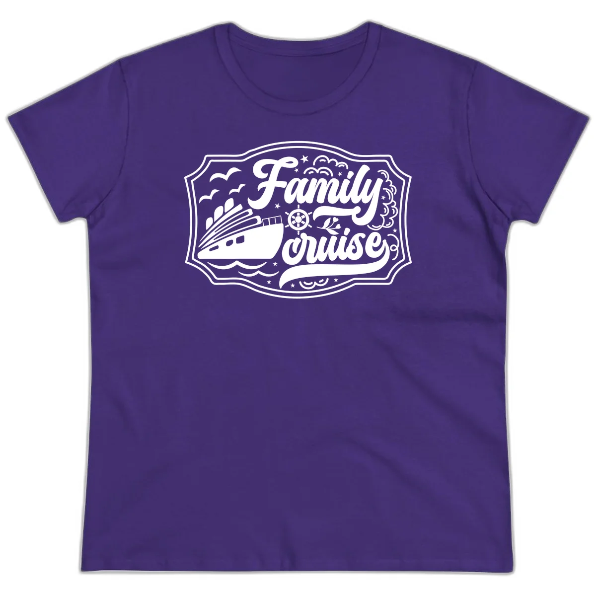 Family Cruise Vintage Badge Ladies Tee in Purple