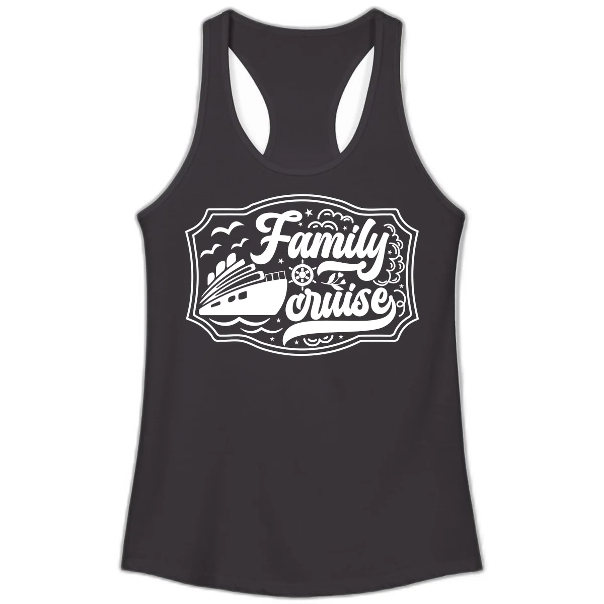 Family Cruise Vintage Badge Ladies Tank in Black