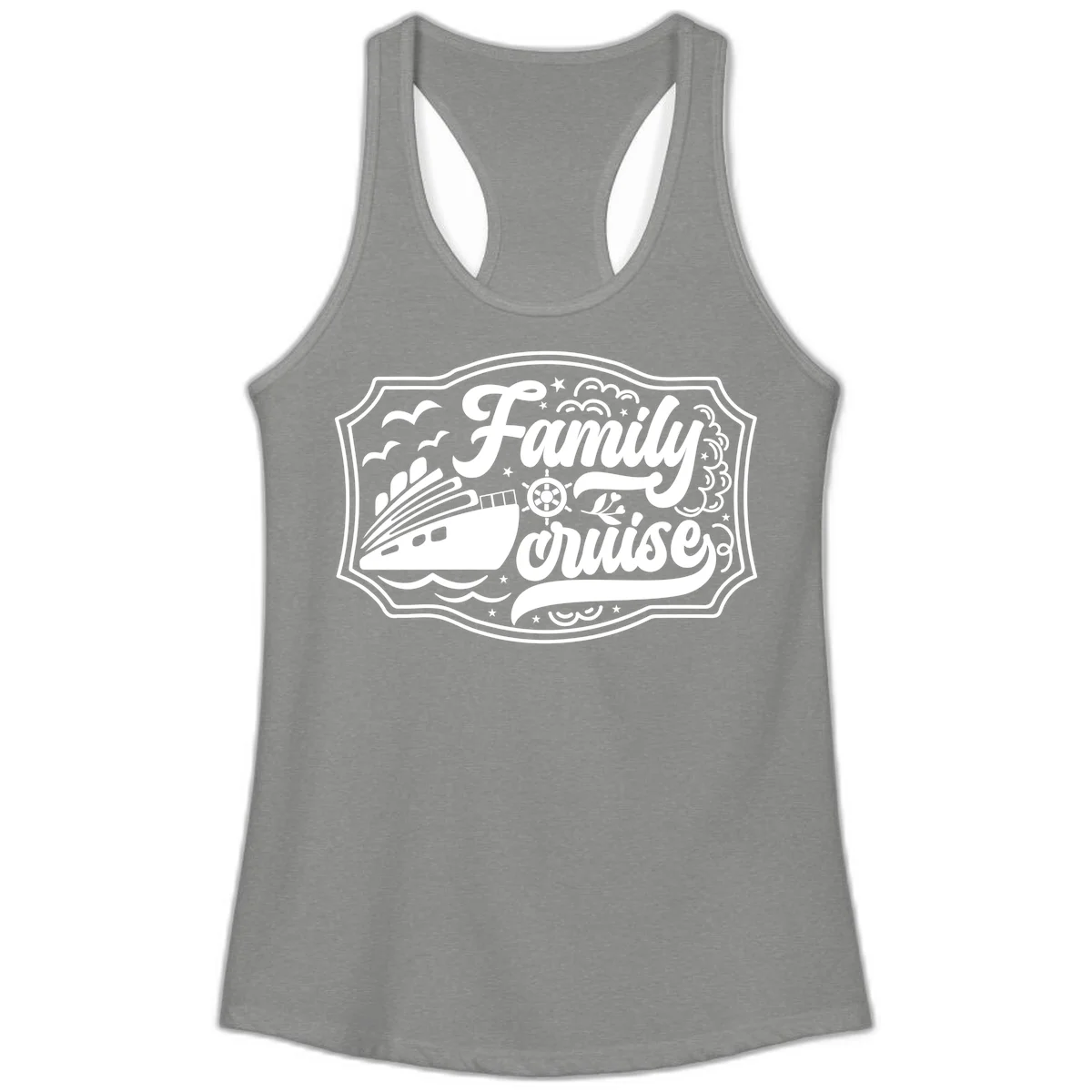Family Cruise Vintage Badge Ladies Tank in Heather Grey