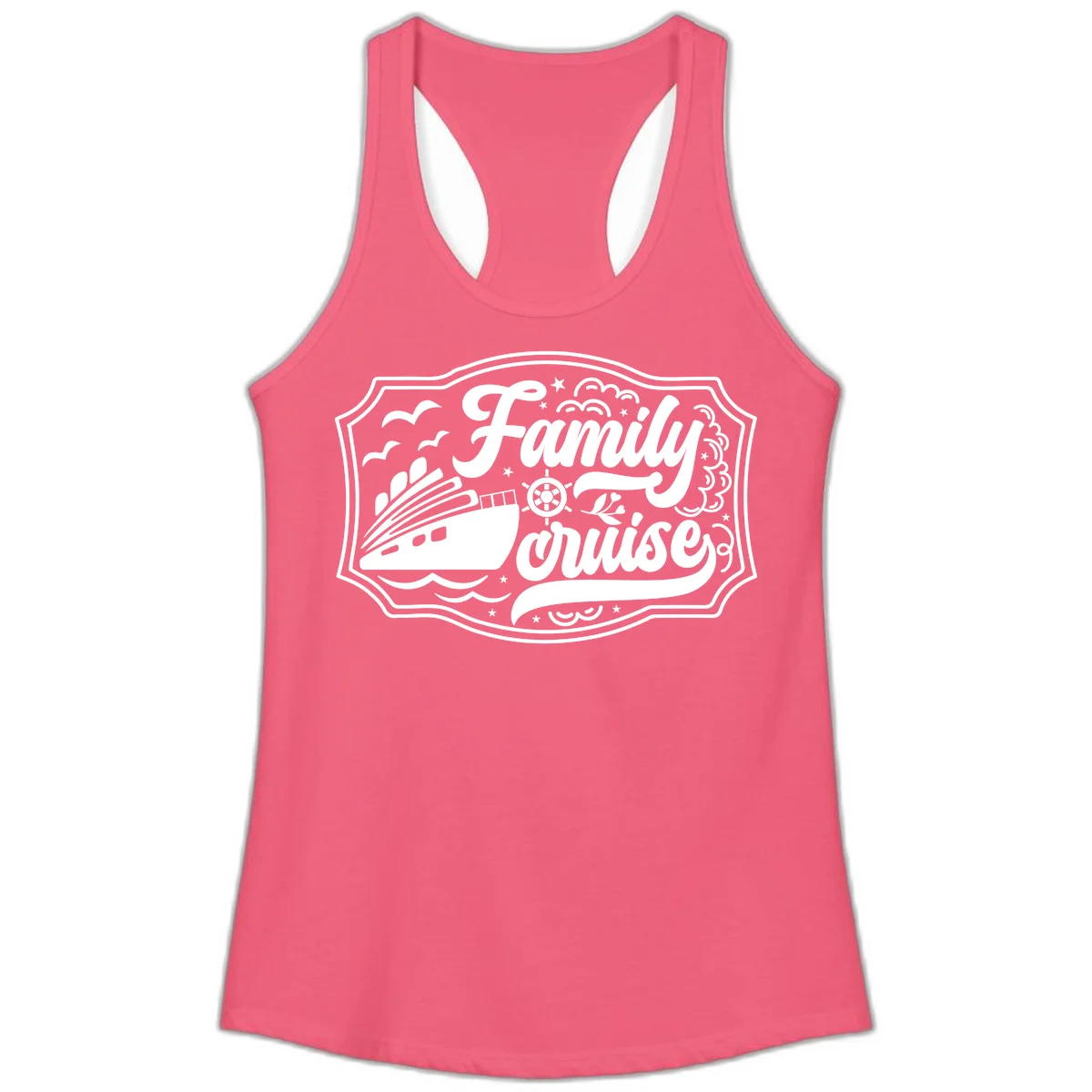 Family Cruise Vintage Badge Ladies Tank in Hot Pink