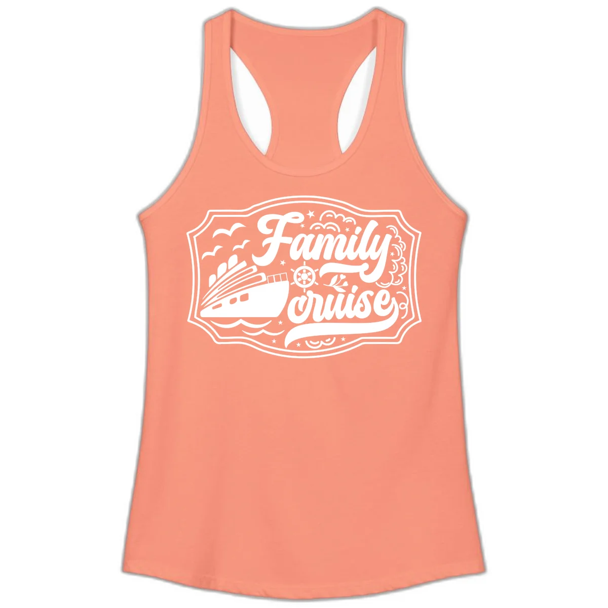 Family Cruise Vintage Badge Ladies Tank in Solid Light Orange