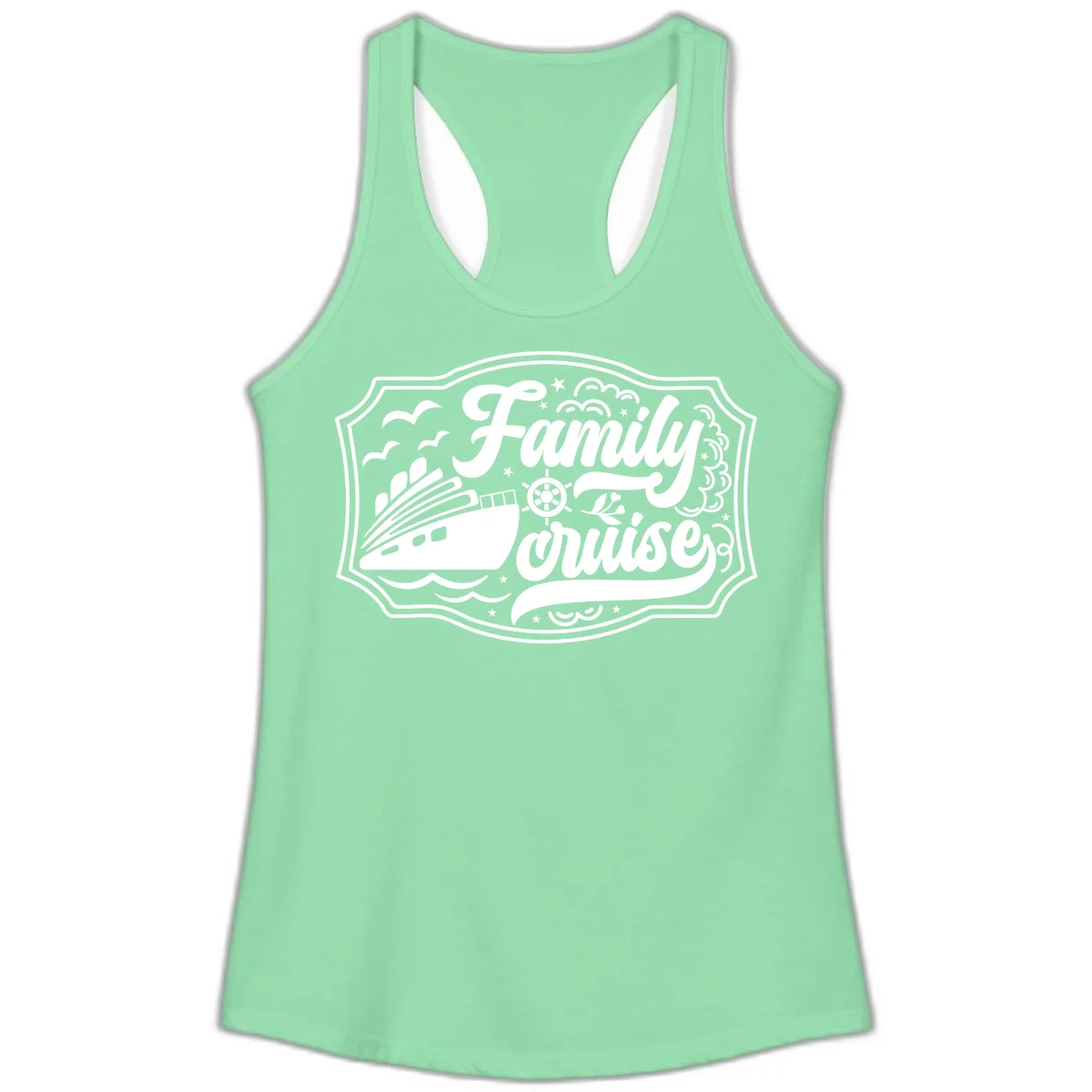 Family Cruise Vintage Badge Ladies Tank in Solid Mint