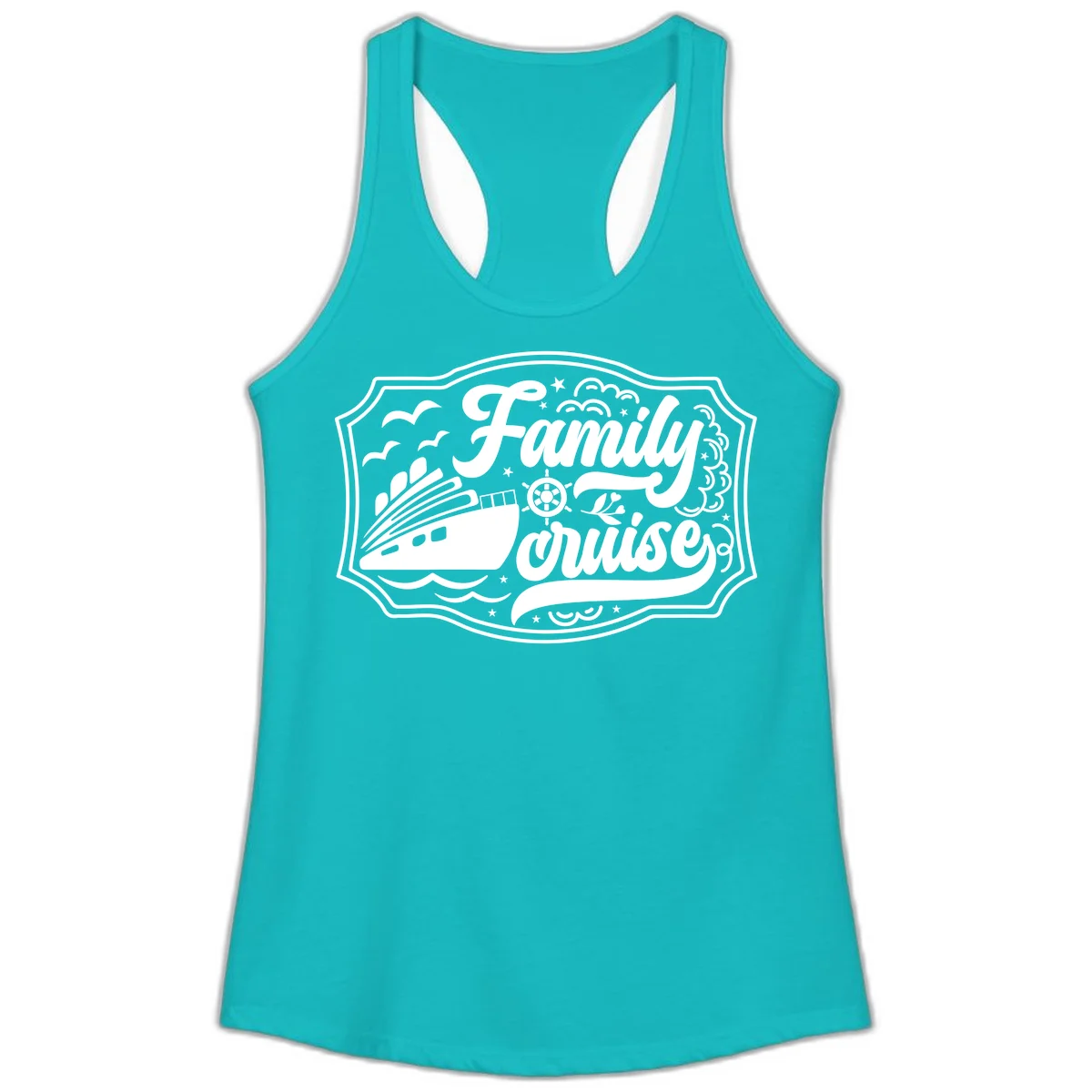 Family Cruise Vintage Badge Ladies Tank in Tahiti Blue