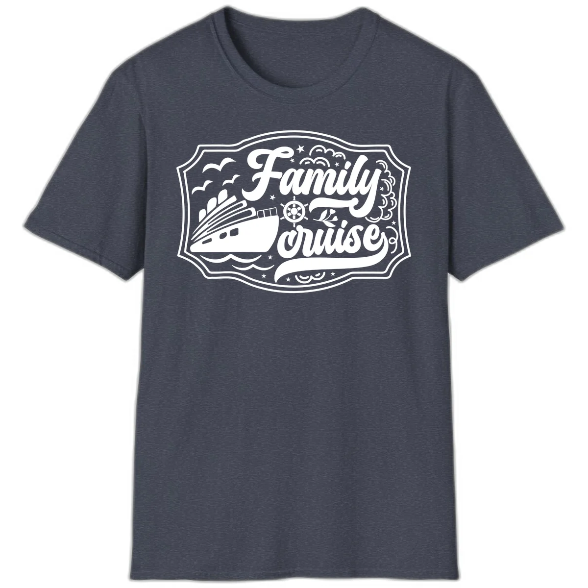 Family Cruise Vintage Badge T-Shirt in Heather Navy