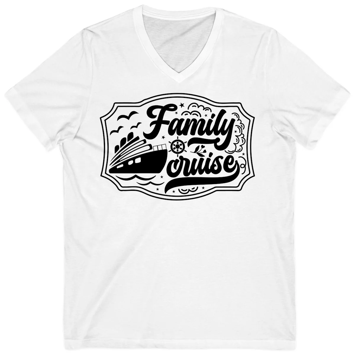 Family Cruise Vintage Badge V-Neck in White