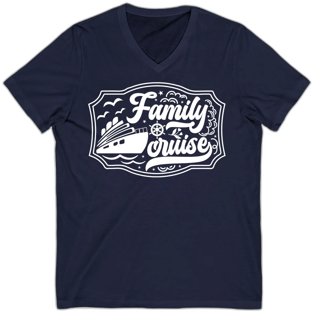 Family Cruise Vintage Badge V-Neck in Navy