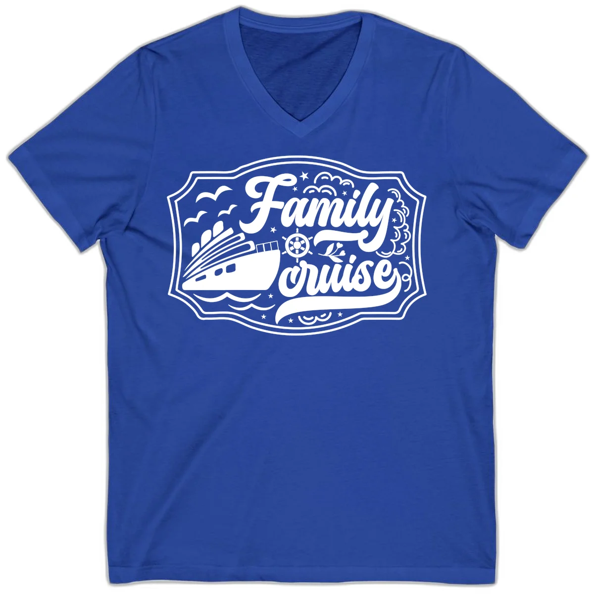 Family Cruise Vintage Badge V-Neck in True Royal