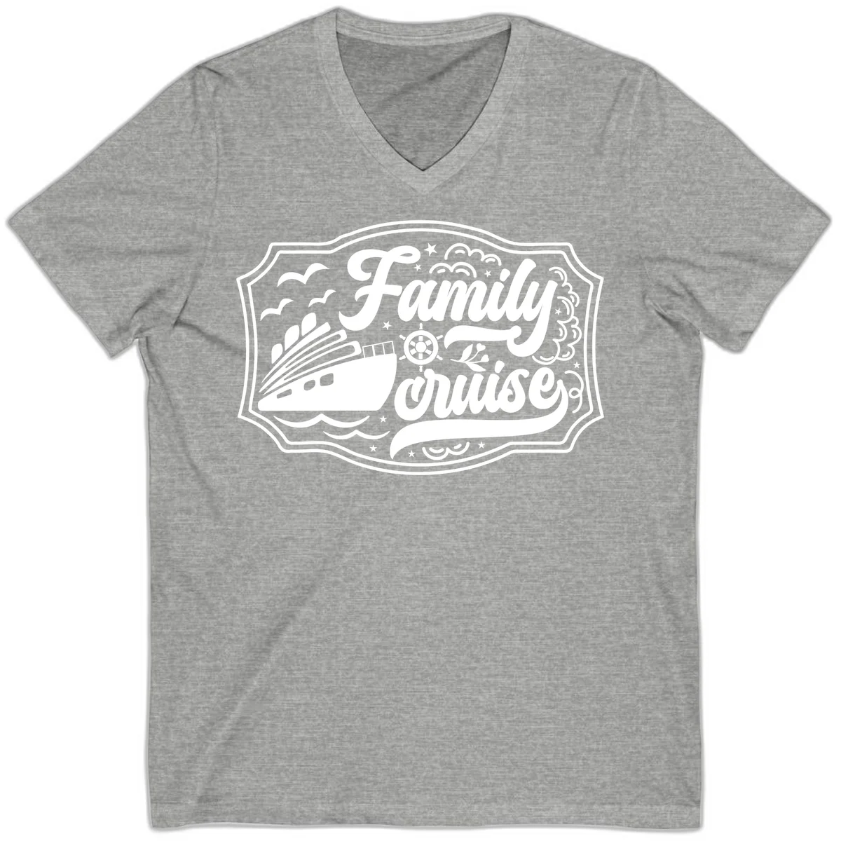 Family Cruise Vintage Badge V-Neck in Athletic Heather