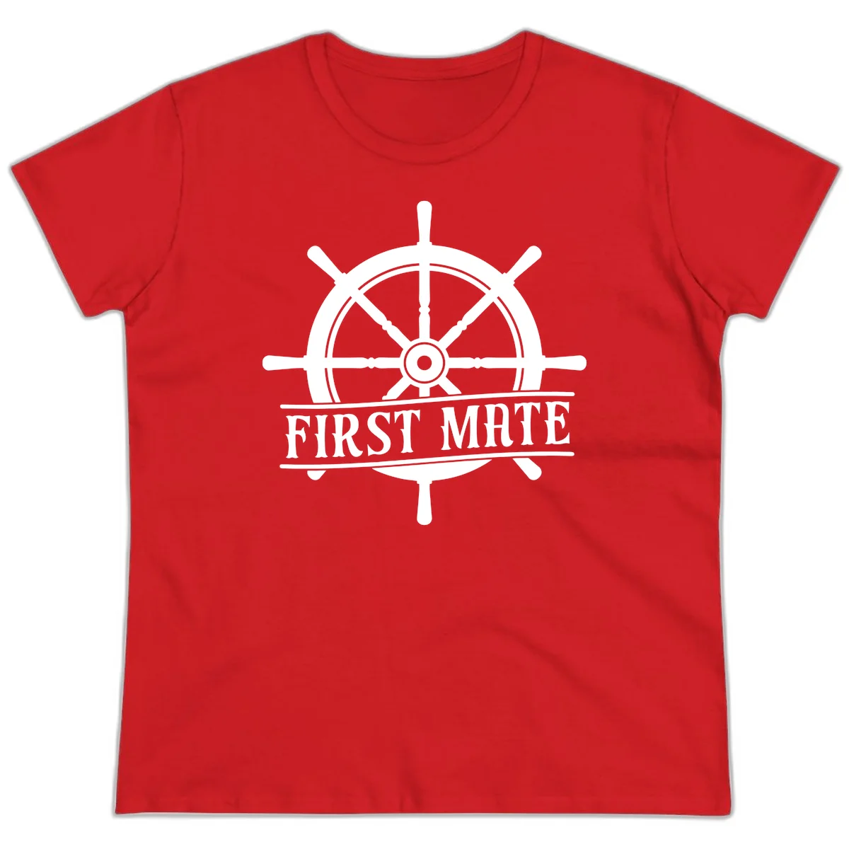 First Mate Ship's Wheel Ladies Tee in Red