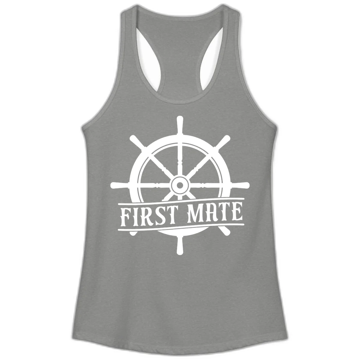 First Mate Ship's Wheel Ladies Tank in Heather Grey