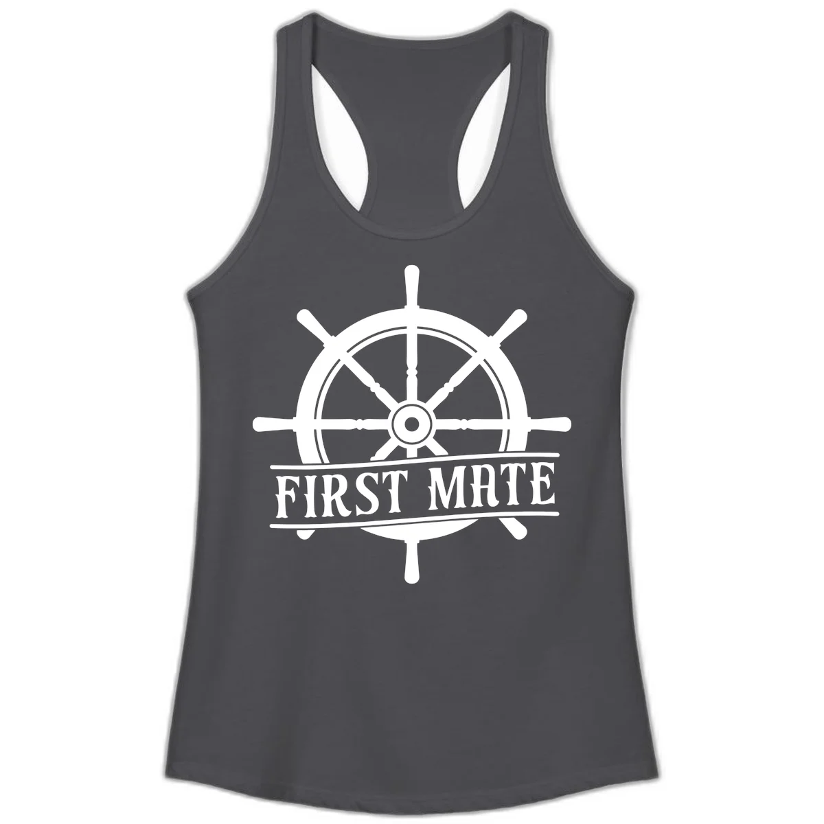 First Mate Ship's Wheel Ladies Tank in Solid Dark Gray