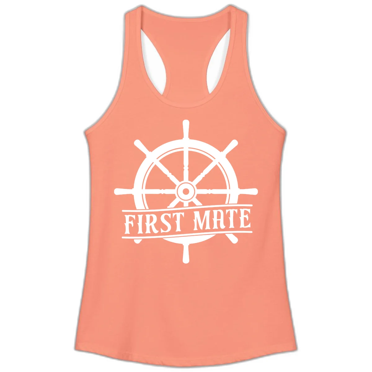 First Mate Ship's Wheel Ladies Tank in Solid Light Orange
