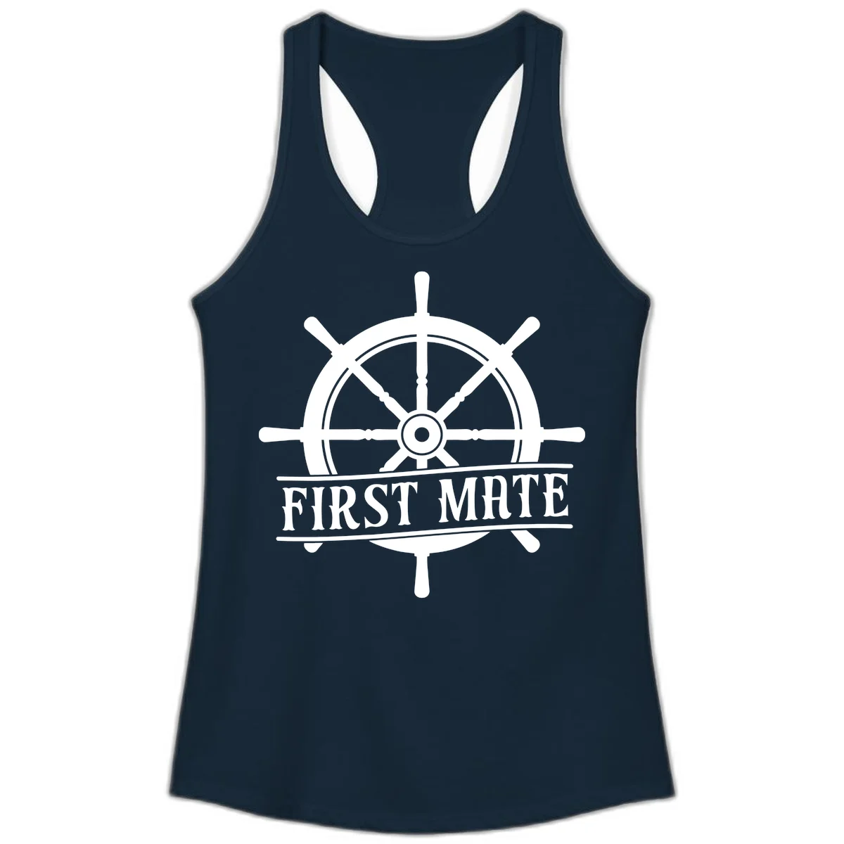 First Mate Ship's Wheel Ladies Tank in Solid Midnight Navy