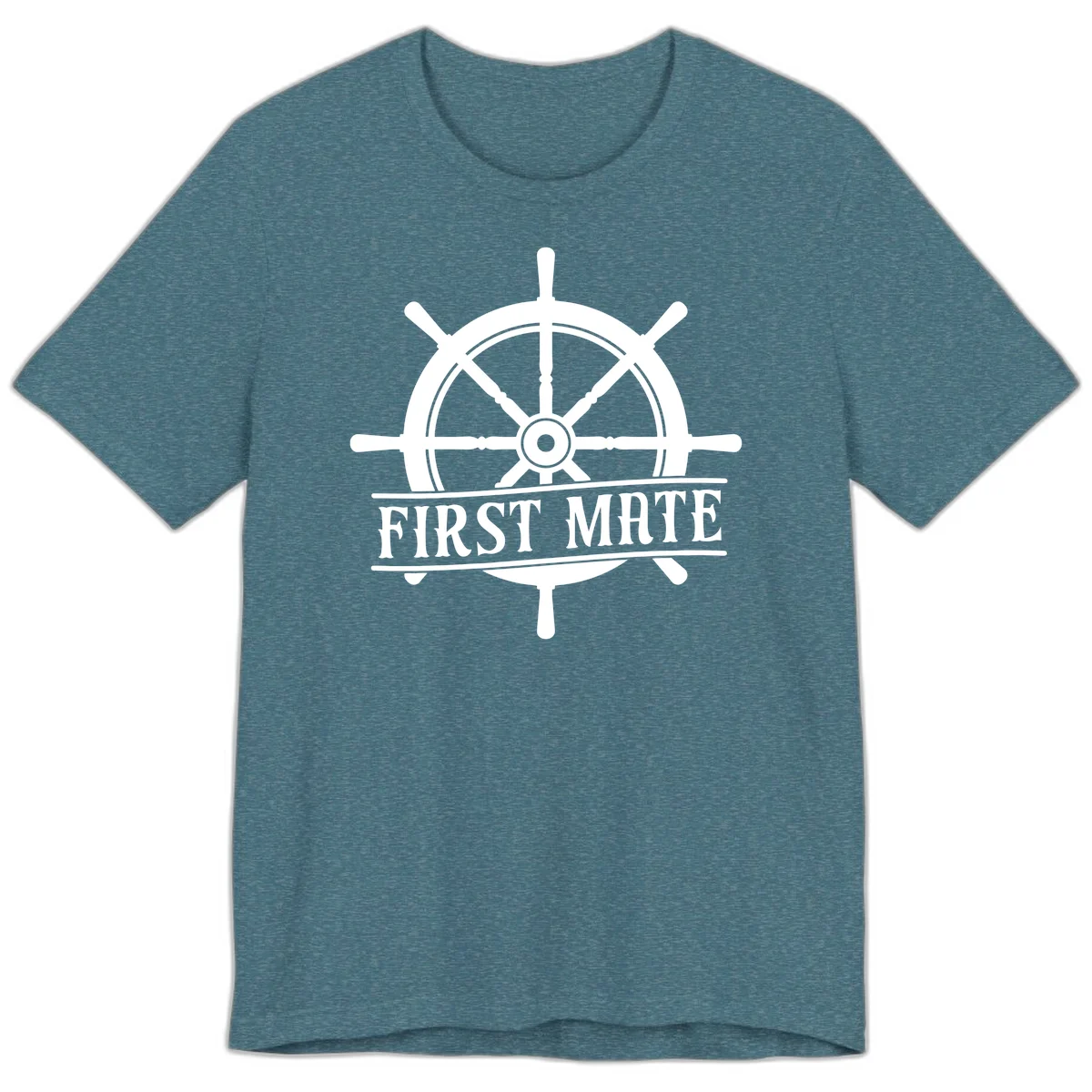 First Mate Ship's Wheel Premium T-Shirt in Heather Deep Teal