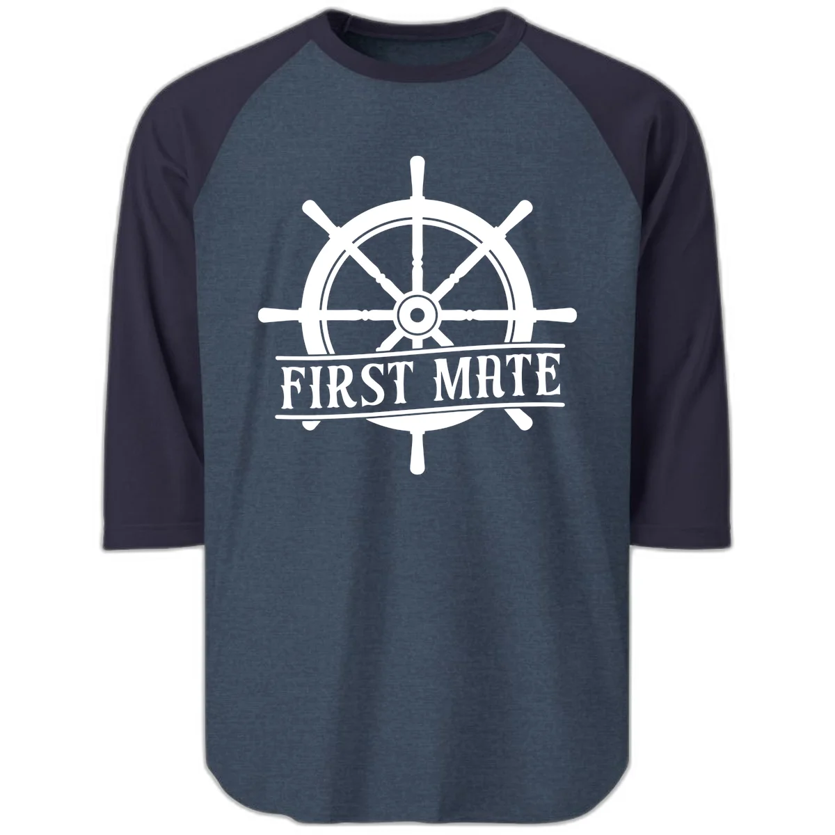 First Mate Ship's Wheel Raglan 3/4 in Heather Denim Navy