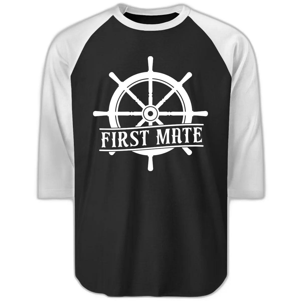 First Mate Ship's Wheel Raglan 3/4 in Black White