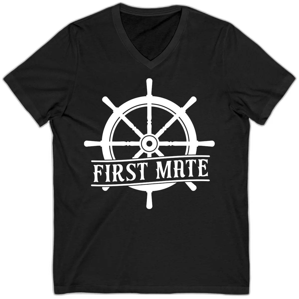 First Mate Ship's Wheel V-Neck in Black
