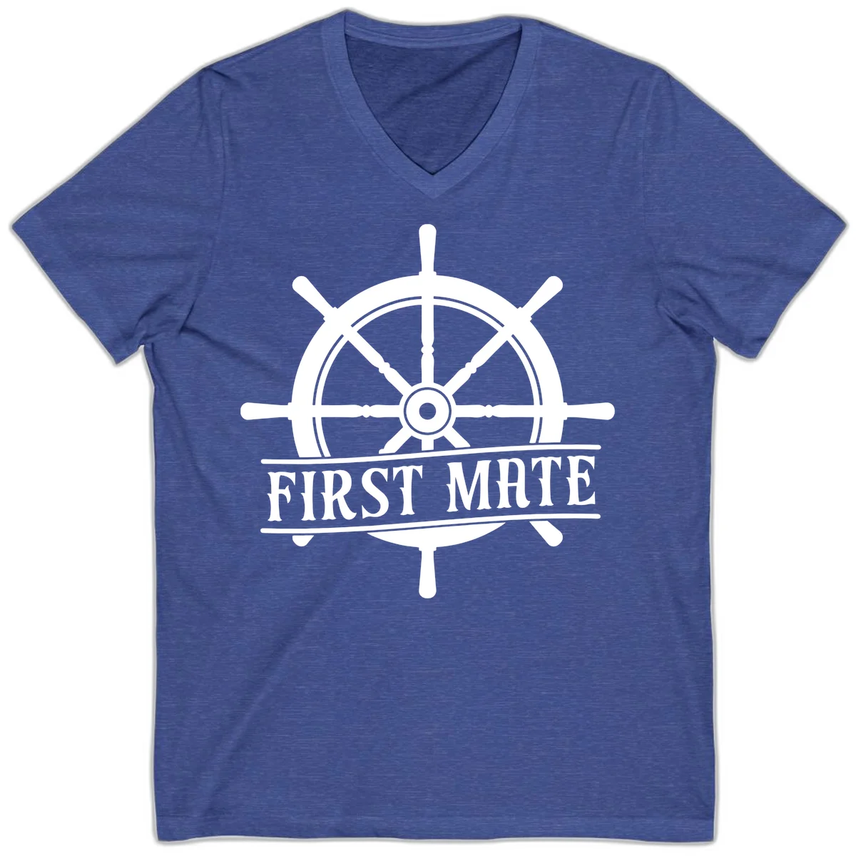 First Mate Ship's Wheel V-Neck in Heather True Royal