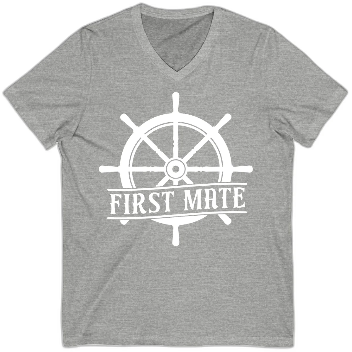 First Mate Ship's Wheel V-Neck in Athletic Heather