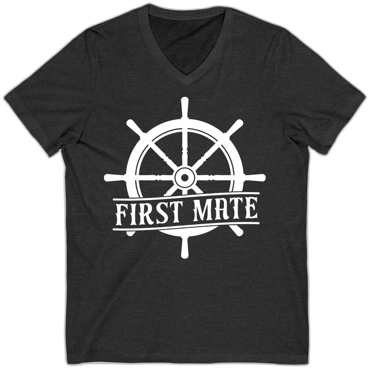First Mate Ship's Wheel V-Neck in Dark Grey Heather