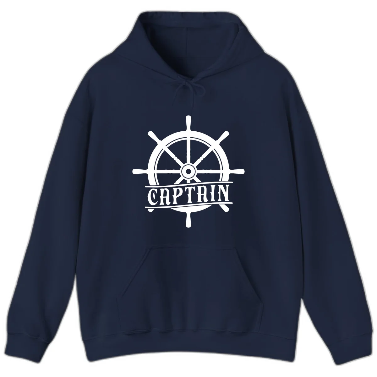Captain Ship Wheel Nautical Design Hoodie in Navy