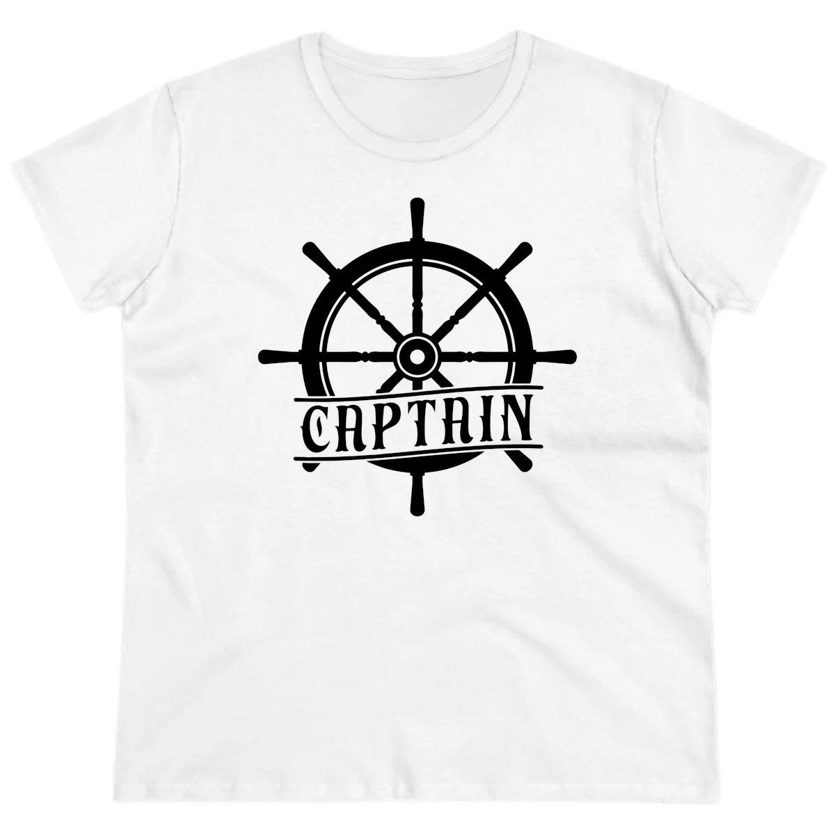 Captain Ship Wheel Nautical Design Ladies Tee in White