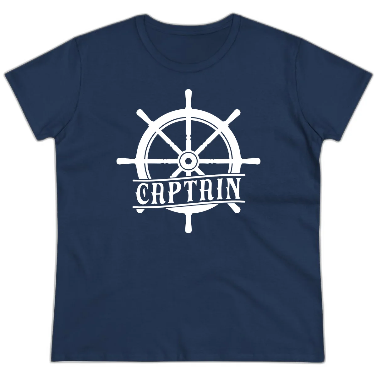 Captain Ship Wheel Nautical Design Ladies Tee in Navy