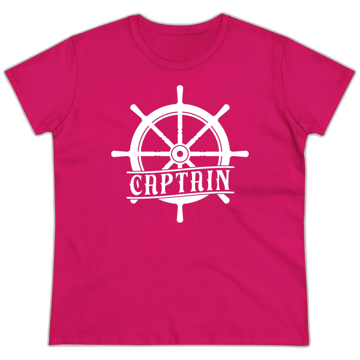 Captain Ship Wheel Nautical Design Ladies Tee in Heliconia