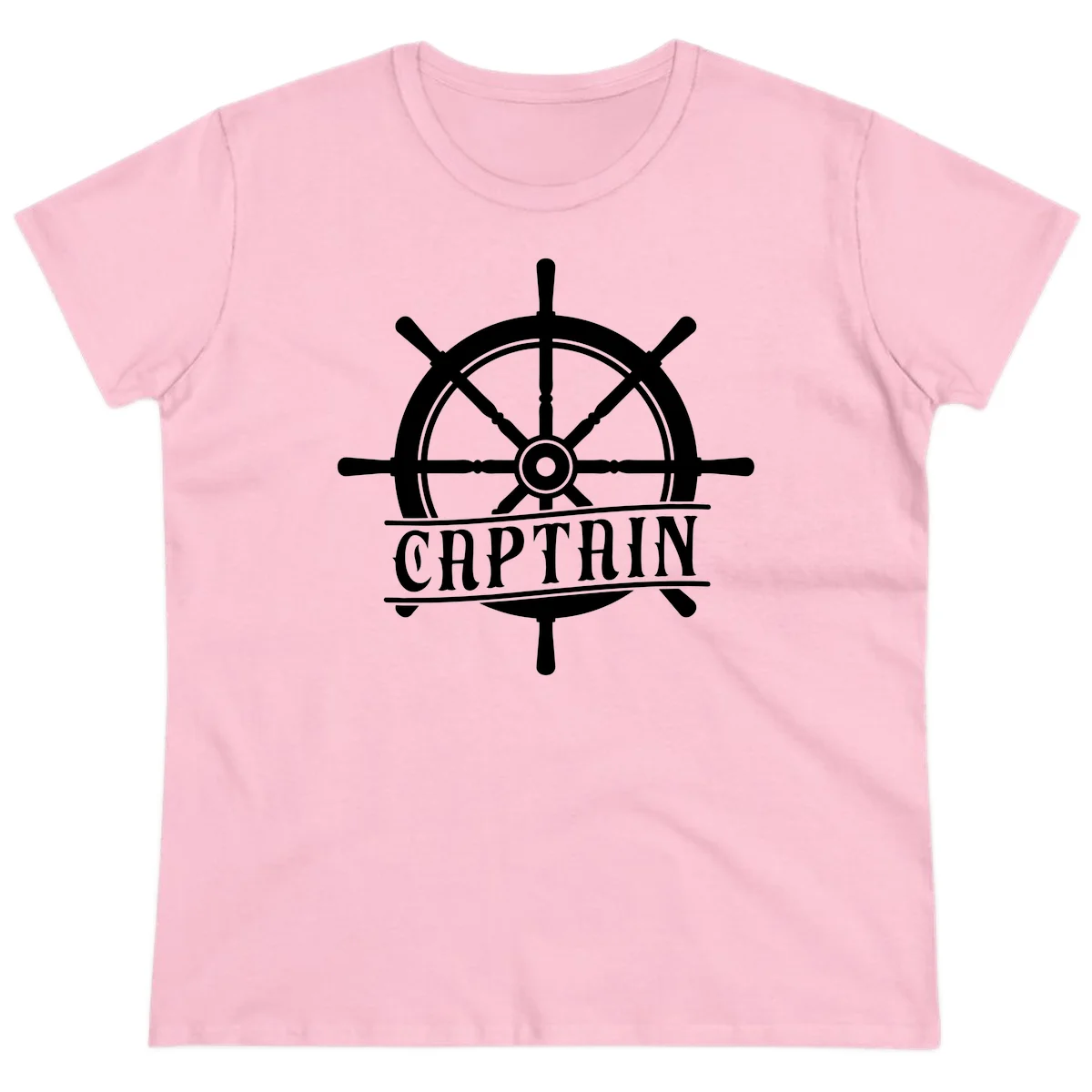 Captain Ship Wheel Nautical Design Ladies Tee in Light Pink