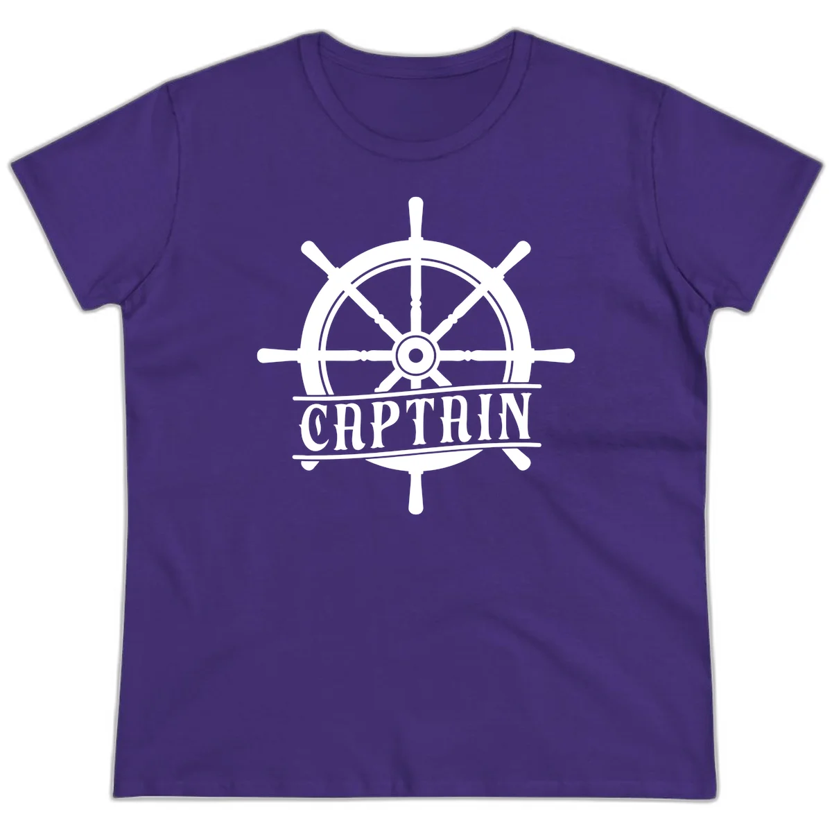 Captain Ship Wheel Nautical Design Ladies Tee in Purple