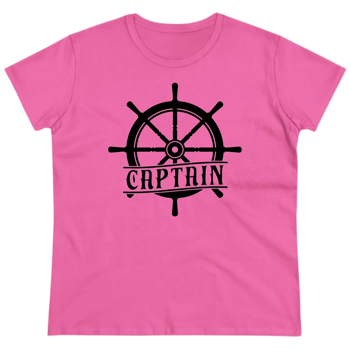 Captain Ship Wheel Nautical Design Ladies Tee in Azalea