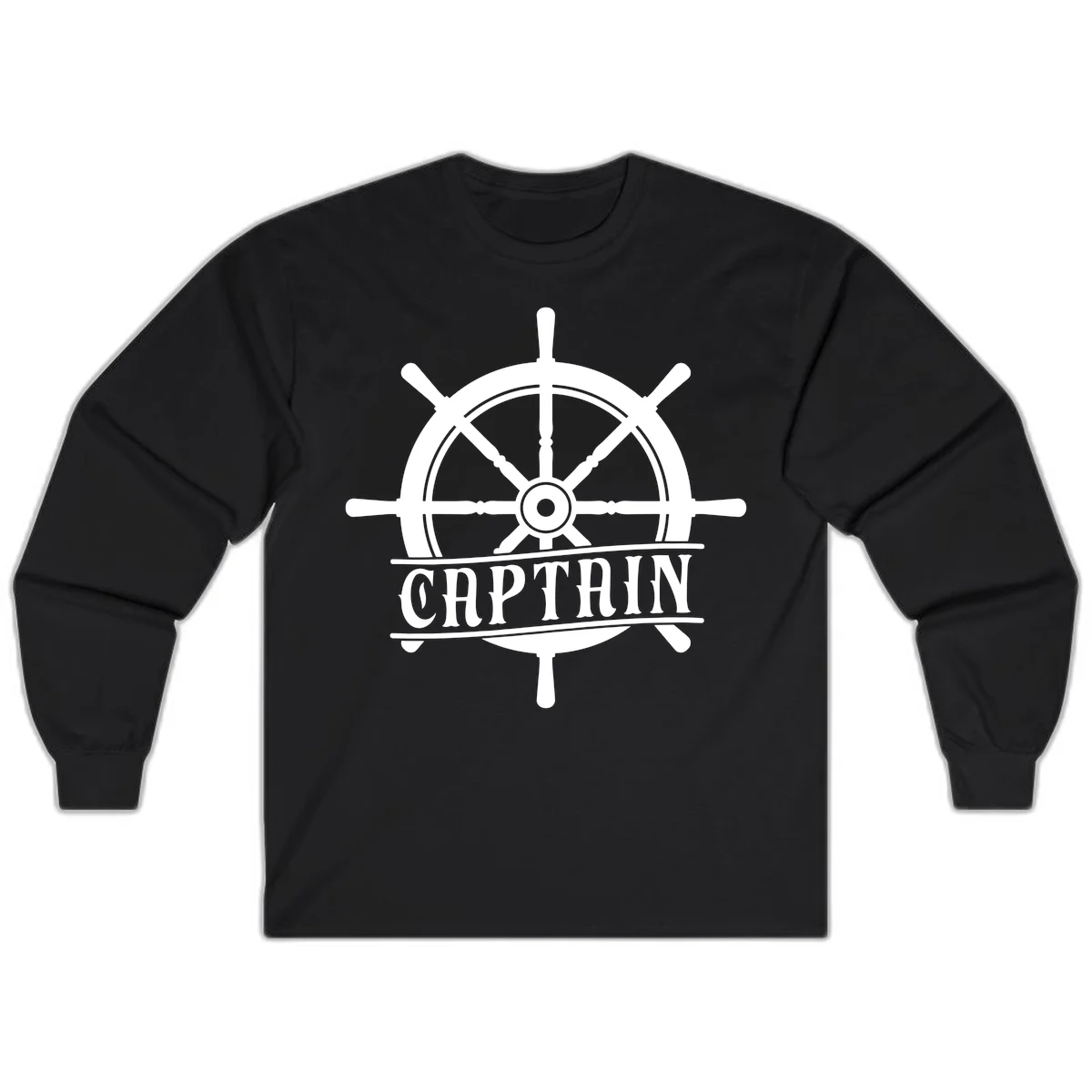 Captain Ship Wheel Nautical Design Long Sleeve in Black