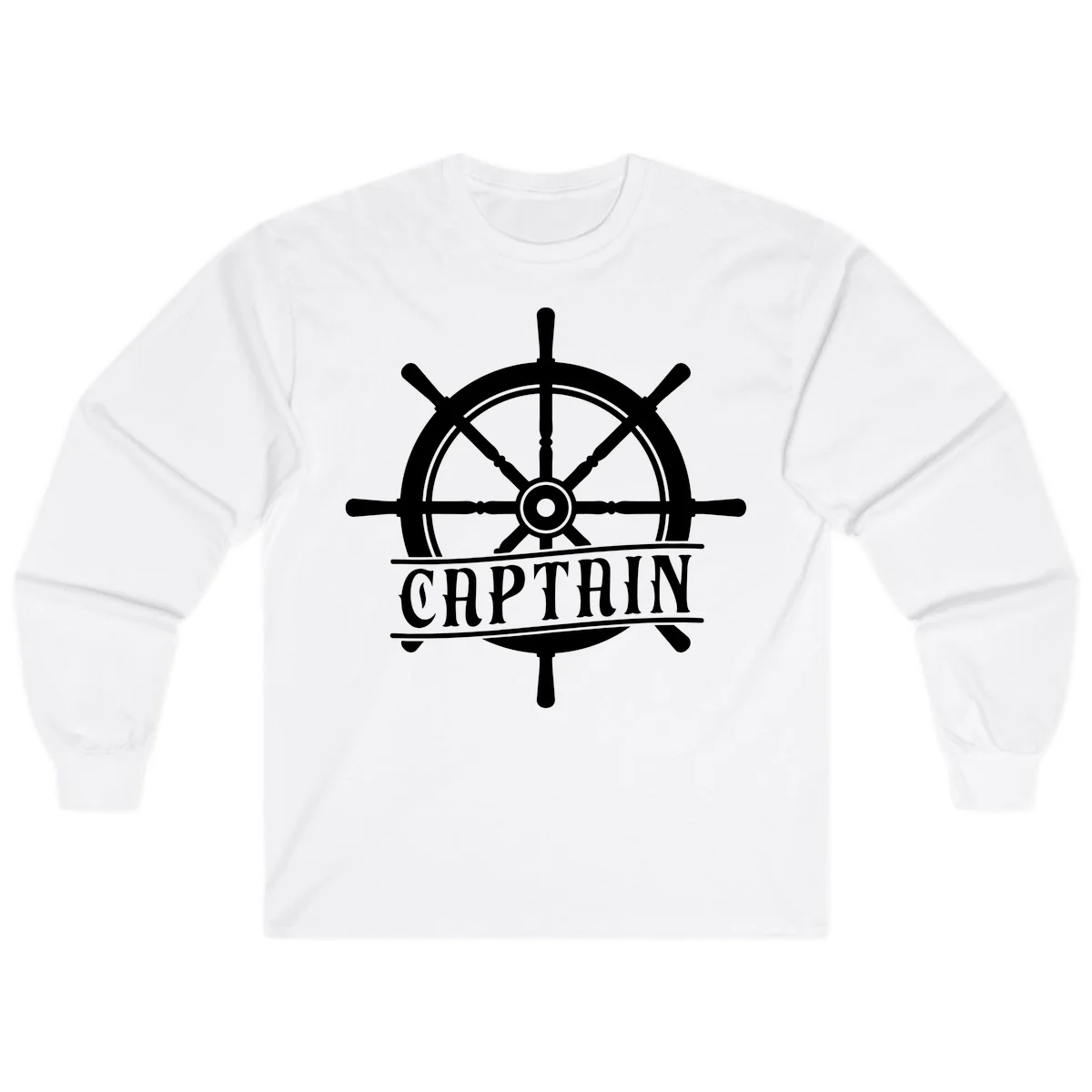 Captain Ship Wheel Nautical Design Long Sleeve in White