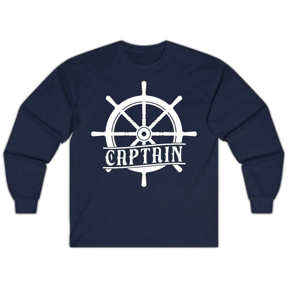 Captain Ship Wheel Nautical Design Long Sleeve in Navy