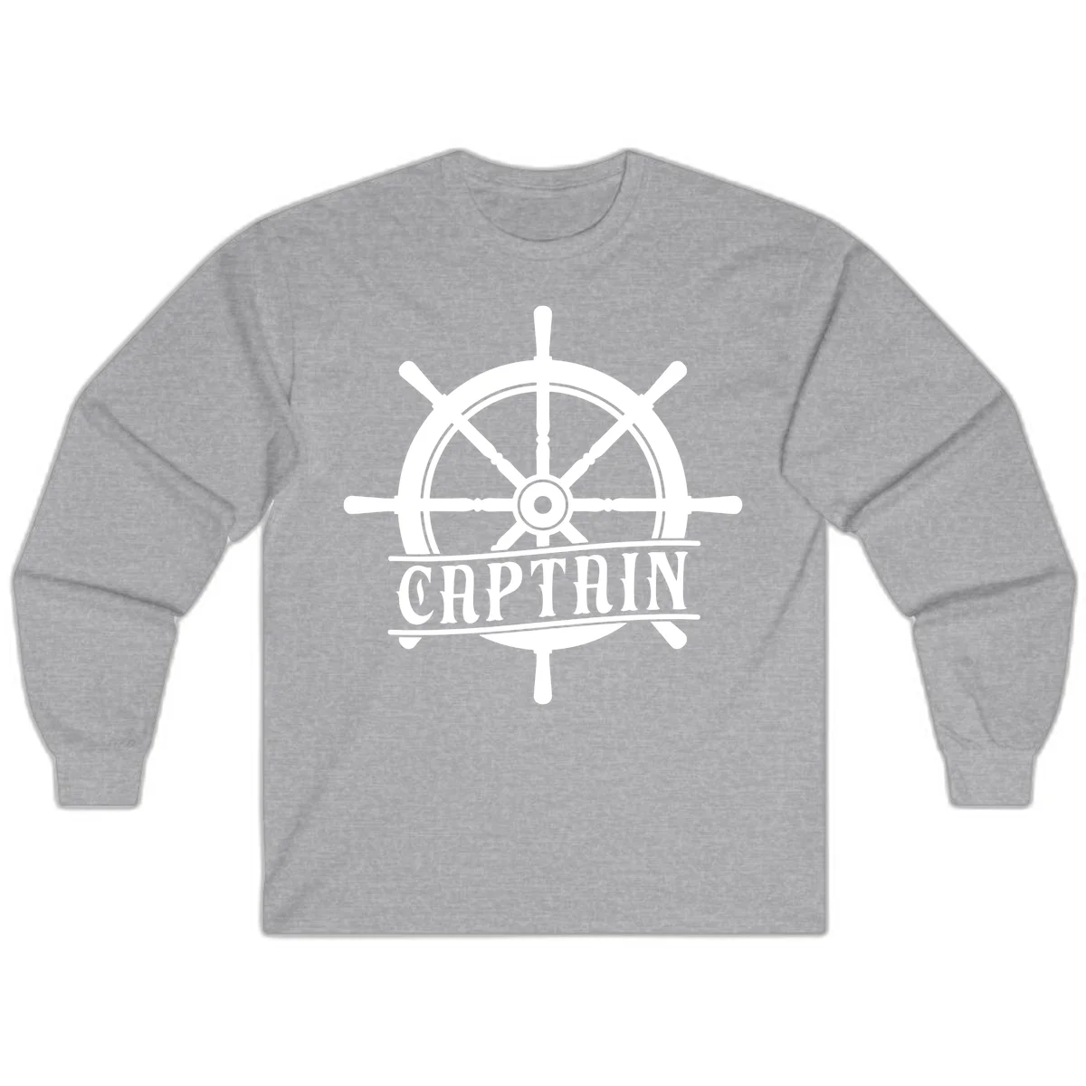 Captain Ship Wheel Nautical Design Long Sleeve in Sport Grey