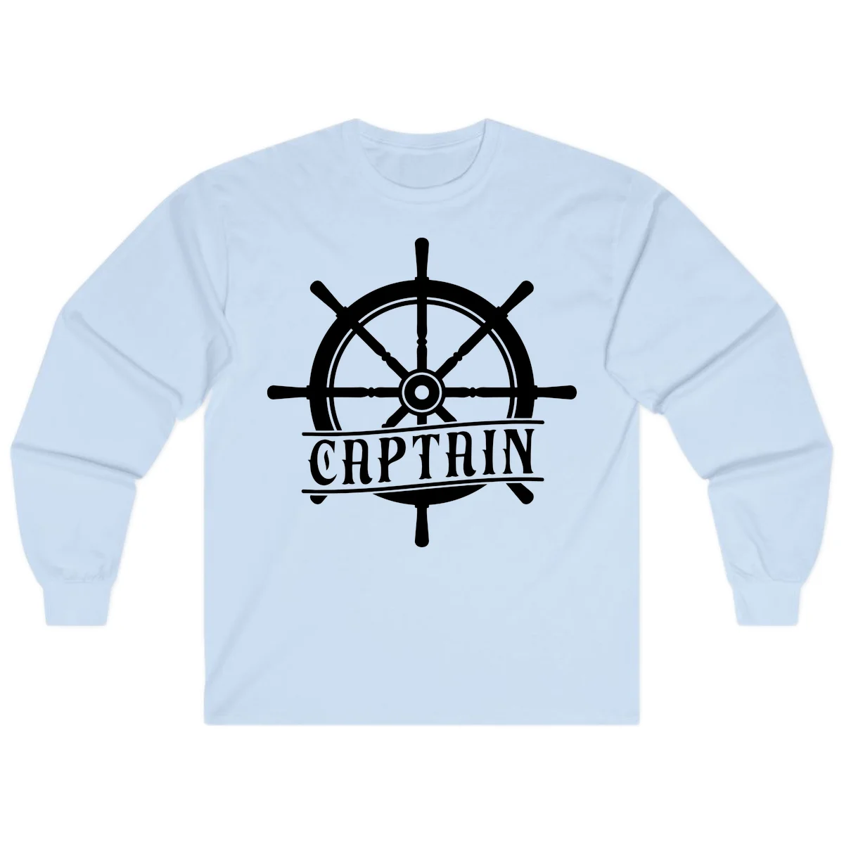 Captain Ship Wheel Nautical Design Long Sleeve in Light Blue