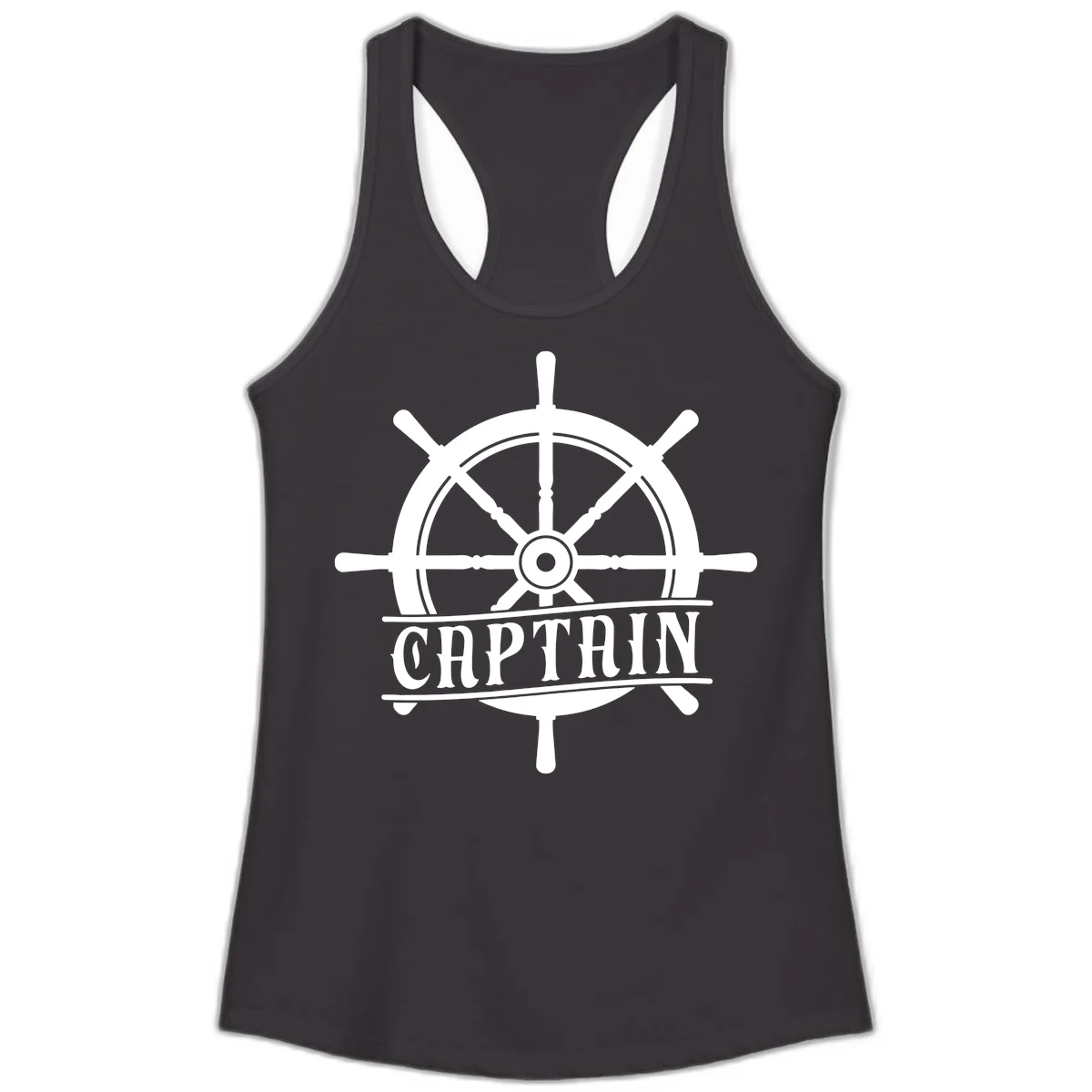 Captain Ship Wheel Nautical Design Ladies Tank in Black