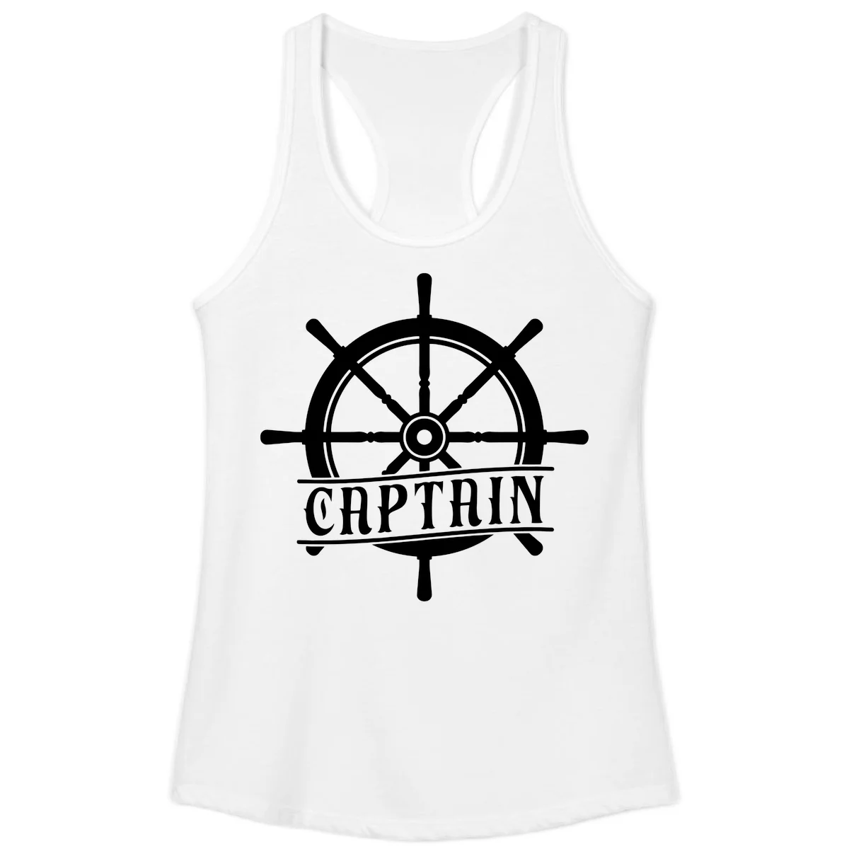 Captain Ship Wheel Nautical Design Ladies Tank in White