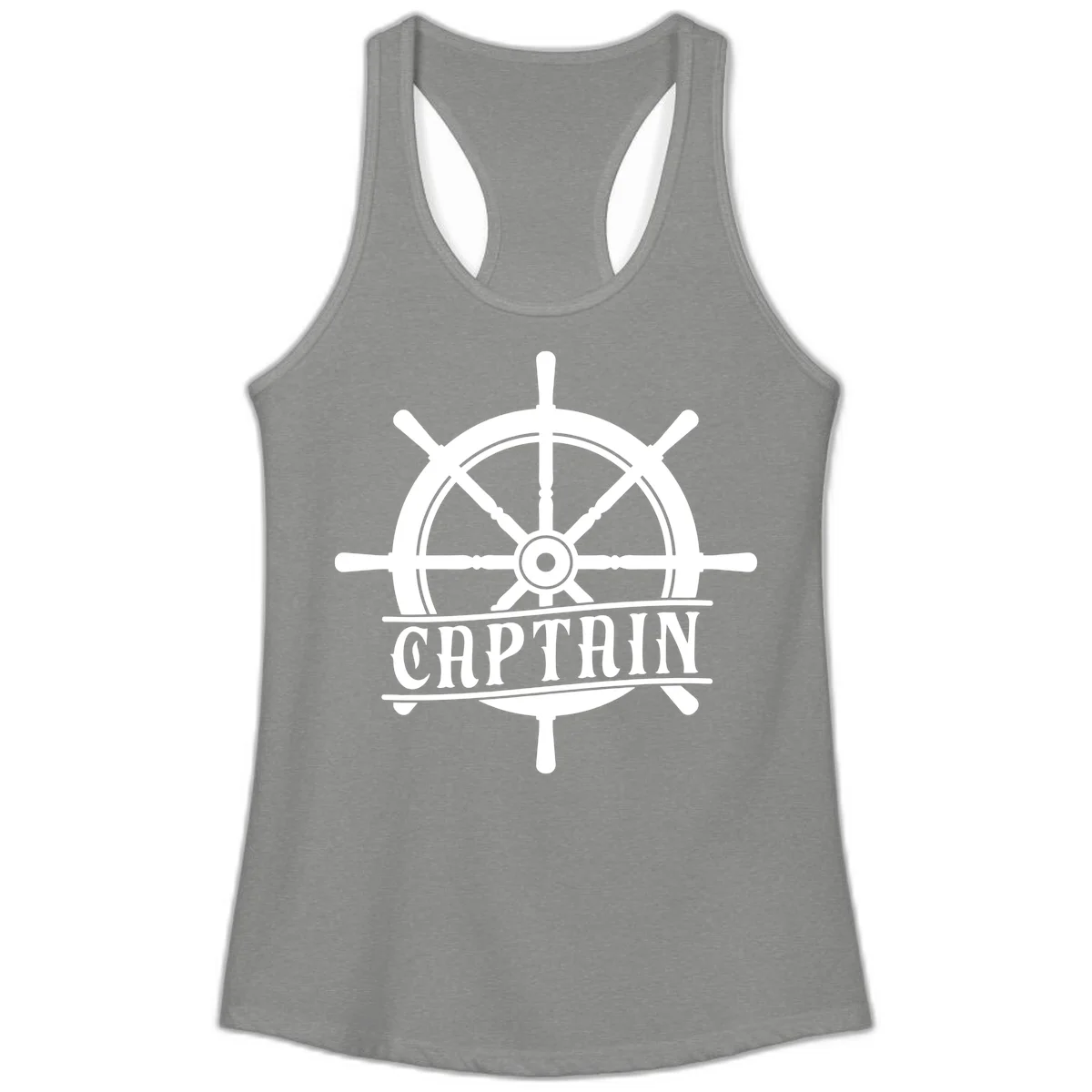 Captain Ship Wheel Nautical Design Ladies Tank in Heather Grey