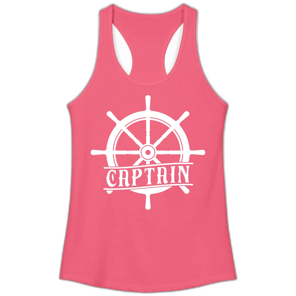 Captain Ship Wheel Nautical Design Ladies Tank in Hot Pink