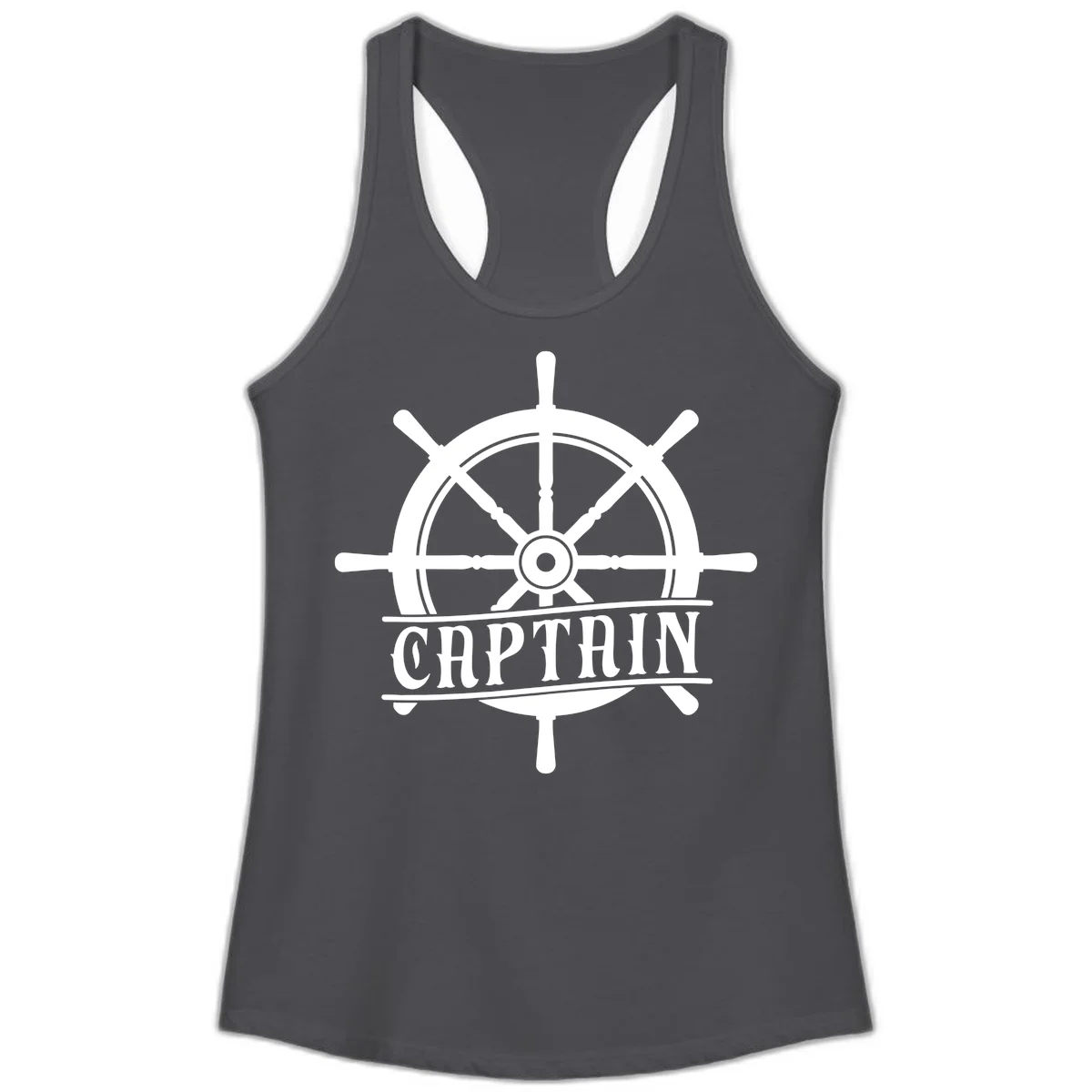 Captain Ship Wheel Nautical Design Ladies Tank in Solid Dark Gray