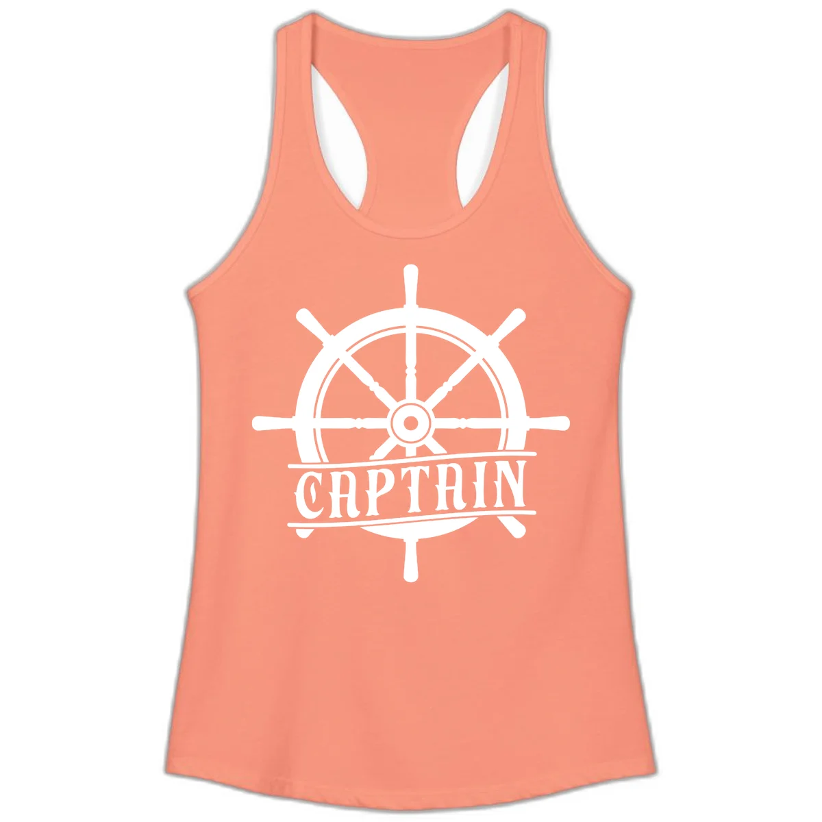 Captain Ship Wheel Nautical Design Ladies Tank in Solid Light Orange