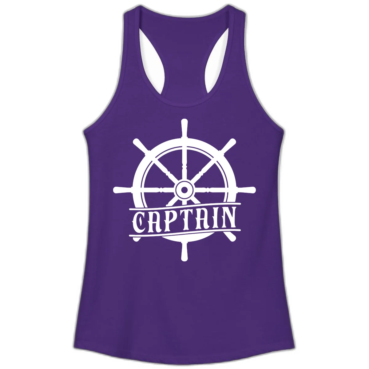 Captain Ship Wheel Nautical Design Ladies Tank in Solid Purple Rush