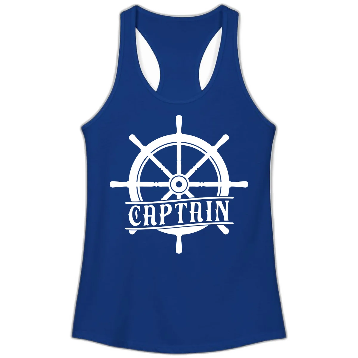 Captain Ship Wheel Nautical Design Ladies Tank in Solid Royal