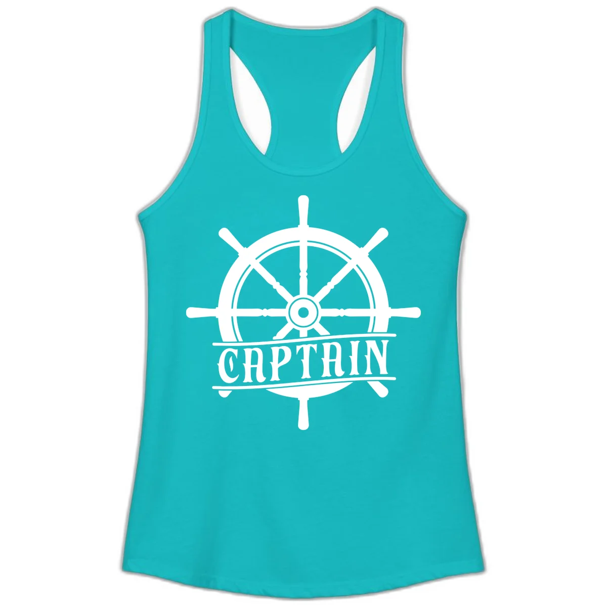 Captain Ship Wheel Nautical Design Ladies Tank in Tahiti Blue